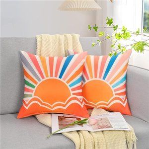 NEW with Tags - Outdoor Pillow Covers Set of 2,Boho Orange Waterproof Decorative